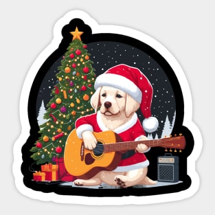 Golden Retriever Playing Guitar Christmas Sticker